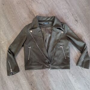 Olive Green Faux Suede Moto Jacket Large